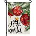 Christmas garden flag variant with Joy to the World lettering and red ball ornaments - Joy to the World (Q-012) / 30x45cm / Colorful