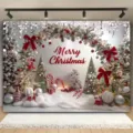Weihnachts-Fotohintergrund mit Merry Christmas Text und festlicher Deko - Stil SBJ-003 / 95x75cm
