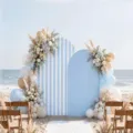 Coperture per fondale a doppio arco a strisce bianche e blu per feste e matrimoni in spiaggia. - Stile a Righe Blu Chiaro (SGX-007)