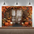 Rustic autumn harvest photography backdrop with pumpkins and maple leaves for Thanksgiving - SBJ-010 / 95x75cm