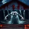 Pancarta de Halloween para puerta de garaje con zombi y fantasma para decoración - Fantasma de Cabeza Girada (CK-019) / 400x180cm
