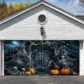 Pancarta de Halloween para puerta de garaje con esqueletos y calabazas terroríficas. - Mansión Escalofriante (CK-021) / 400x180cm