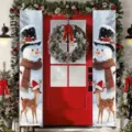 Festliche vertikale Weihnachtsbanner mit Schneemann und Rentier für die Außendekoration - SDL-002 Stil / 30x150cm
