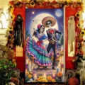 Mexican Day of the Dead door banner decoration featuring a dancing skeleton couple - Style 3 / 90x180cm