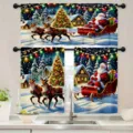 Decorative Christmas kitchen curtain set featuring Santa Claus and reindeer print - Short Curtain 66x91cm (2 Pieces) / Style 002