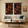 Cortinas retro de estilo rural americano con estampado tribal étnico para sala de estar - Tótem tribal / Cortina Pequeña 66x91cm (Dos Piezas) / CL-004