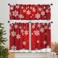 Red Christmas kitchen curtain 3-piece set featuring white snowflake patterns and snow valance - Small Curtain 66x91cm (Two Pieces) / CL-004