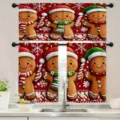Festive Christmas kitchen tier curtains featuring cute gingerbread man and snowflake prints - Short Curtain 66x91cm (2 Pieces) / Style 003