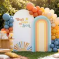 Böhmische Bogen-Kulisse mit Sonne und Regenbogen für die Babyparty zum ersten Geburtstag - Retro-Sonne-Regenbogen (GX-008)