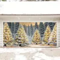 Festive large Christmas garage door banner featuring a glowing snowy forest scene - Snowy Night Light Forest (CK-005) / 400x180cm