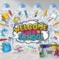 Levendige schoolachtergrond voor kleuterschoolafstudeerfeest en decoratie fotostand - SBJ-004 / 95x75cm
