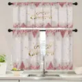 Festive pink Christmas kitchen cafe curtains featuring reindeer and Merry Christmas print - 66x91cm (2 Pieces/Pack) / Pink Christmas Theme (CL-001)