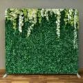 Support de toile de fond en tissu avec motif de haie verte et orchidées blanches - 230x230cm (Simple Face)