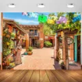 Levendige Mexicaanse fiesta-fotografie achtergrond met kleurrijke papel picado vlaggen - SBJ-001 / 95x75cm