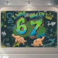 Cool Graffiti στυλ 7ο πάρτι γενεθλίων πανό φόντου με στοιχεία νέον για παιδιά - SBJ-002 / 95x75cm