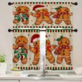 Holiday Christmas kitchen curtain set featuring cute gingerbread man prints for home decor - Short Curtain 66x91cm (2 Pieces) / Cream Gingerbread Man (CL-004)