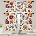 Festive Christmas kitchen tiered window curtain set featuring gingerbread and cocoa prints. - 66x91cm (2 Pieces/Pack) / Gingerbread & Cocoa (CL-003)