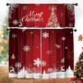 Festliches rotes Weihnachts-Küchenvorhang-Set mit weißen Schneeflocken und Rentier-Prints - CL-005
