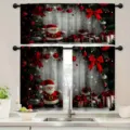 Weihnachts-Küchenvorhang-Set mit Weihnachtsmann und roten Schleifen für festliches Dekor - Schabracke 138x45cm / Stil 006