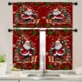 Set di 3 tende da cucina natalizie con stampa Babbo Natale e renne in rosso festivo - Mantovana 138x45cm / Babbo Natale Rosso (CL-005)