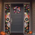 Day of the Dead porch banners with colorful sugar skull and floral prints for Halloween decor. - Mexico Day of the Dead Style (SDL-007) / 30x150cm