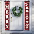 Festliche rot-schwarze Weihnachtsbanner für die Veranda mit Karomuster und Weihnachtsmann-Design - SDL-008 Stil / 30x150cm