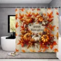 Thanksgiving Duschvorhang dekoriert mit orangefarbenen Kürbissen und Ahornblättern - Einzelner Duschvorhang 90x180cm / Frohes Erntedankfest (YL-004)