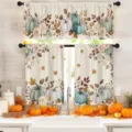 Thanksgiving kitchen cafe curtains set featuring pumpkin and maple leaf prints in farmhouse style - Two-Piece Set (CL-003) / Small Curtain 66x91cm