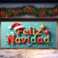 Festive Christmas garage door banner with 3D Feliz Navidad text and Santa hat decoration - 400x180cm / Feliz Navidad (CK-001)