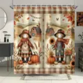 Rustikaler Herbst-Duschvorhang mit Vogelscheuchen- und Kürbis-Illustration für das Bad - Einzelner Duschvorhang (90x180cm) / Herbst Vogelscheuche Scheune (YL-011)