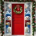 Festive Christmas snowman porch banners with Merry Christmas text for outdoor decor - Blue Snowman And Gift Style (SDL-002) / 30x150cm