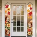 Autumn harvest Thanksgiving porch banners featuring cute squirrels and maple leaves patterns - Autumn Squirrel Sunflower (SDL-001) / 2 Pieces/Pack (30x150cm)