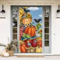 Pancarta para puerta de Acción de Gracias con diseño de espantapájaros y calabazas de otoño - Espantapájaros y Calabaza (ML-001) / 90x180cm