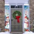 Festive Christmas and New Year outdoor door banners with snowman and snowflake prints - Christmas New Year Snowman Style (SDL-003) / 30x150cm