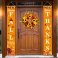 Decorative Thanksgiving porch banners with Happy Fall and Give Thanks text prints - Orange Thanksgiving Turkey (SDL-002) / 2 Pieces/Pack (30x150cm)