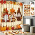 4-Piece Thanksgiving bathroom set with autumn gnomes, pumpkins, and maple leaves - Single Shower Curtain 90x180cm / YL-002
