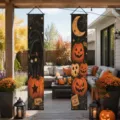 Halloween porch banner set with black cat and pumpkin trick or treat design - Black Cat on Pumpkin Style / 30x150cm (SDL-002) / Black Cat Pumpkin Banner