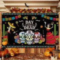 Buntes Day of the Dead Banner mit Zuckerschädeln und Mariachi für Partydekoration - Mexikanischer Tag der Toten Skelett-Musiker-Stil (SBJ-006) / 95x75cm