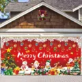 Large Christmas garage door banner with Santa and snowman festive holiday decoration - Classic Red Santa Claus (CK-009) / 400x180cm
