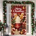 Festliches Weihnachts-Türbanner mit Lebkuchenmännchen und gemütlichem Kakao-Design - Lebkuchenmann Kakaotasse Stil (ML-004) / 90x180cm