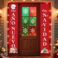 Spanish Feliz Navidad and Feliz Año Nuevo red Christmas porch sign banners for door decoration. - Red Spanish Holiday Blessing Style (SDL-005)