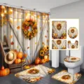 Rustic autumn bathroom 4-piece set featuring sunflower wreath and pumpkin design - Single Shower Curtain 90x180cm / YL-003