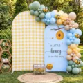 Τοξωτό φόντο baby shower με θέμα μέλισσα και κίτρινο καρό μοτίβο για διακόσμηση - Στυλ Πολυεστέρα (GX-003) / 80x180cm+120x220cm