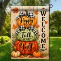 Autumn harvest garden flag with stacked pumpkins and Happy Fall Y'ALL Welcome text - Q-005款式 / 30x45cm