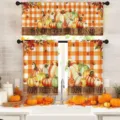 Juego de cortinas de cocina de Acción de Gracias con estampado de calabaza y hojas - Cenefa Individual (CL-005) / Cenefa 138x45cm