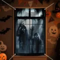 Halloween Grusel-Fenster-Wandteppich mit Gespenster-Muster für die Spukhaus-Deko - 120x80cm / Stil 6