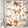 Eleganter Herbst-Duschvorhang mit orangefarbenen Schleifen, Ahornblättern und Kürbis-Motiven - Einzelner Duschvorhang (90x180cm) / Herbst Kürbis Schleife (YL-005)