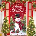 Festliches Weihnachts-Türbanner aus Stoff mit Schneemann und Merry Christmas Grußtext - Schneemann & Roter Vogel Stil (ML-006) / 90x180cm