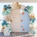Φόντο αψίδας baby shower με θέμα τη θάλασσα, κοχύλια και χελώνες για πάρτι στην παραλία. - Στυλ Πολυεστέρα (GX-004) / 80x180cm+120x220cm