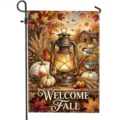 Autumn harvest garden flag featuring pumpkins and a rustic lantern with Welcome Fall text - Q-007款式 / 30x45cm